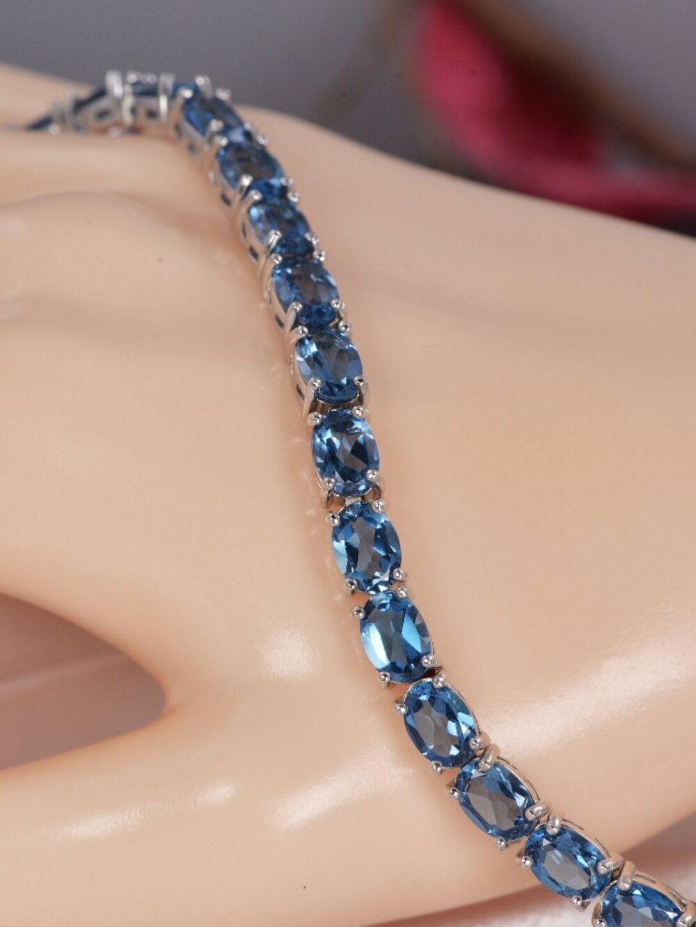 Natural London Blue Topaz Tennis Bracelet Real Solid 925, 7"